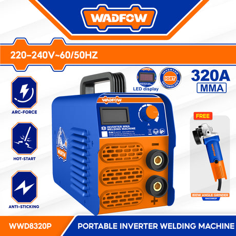 Wadfow 320A / 350A MMA Welding Machine Inverter Portable IGBT with Free Angle Grinder