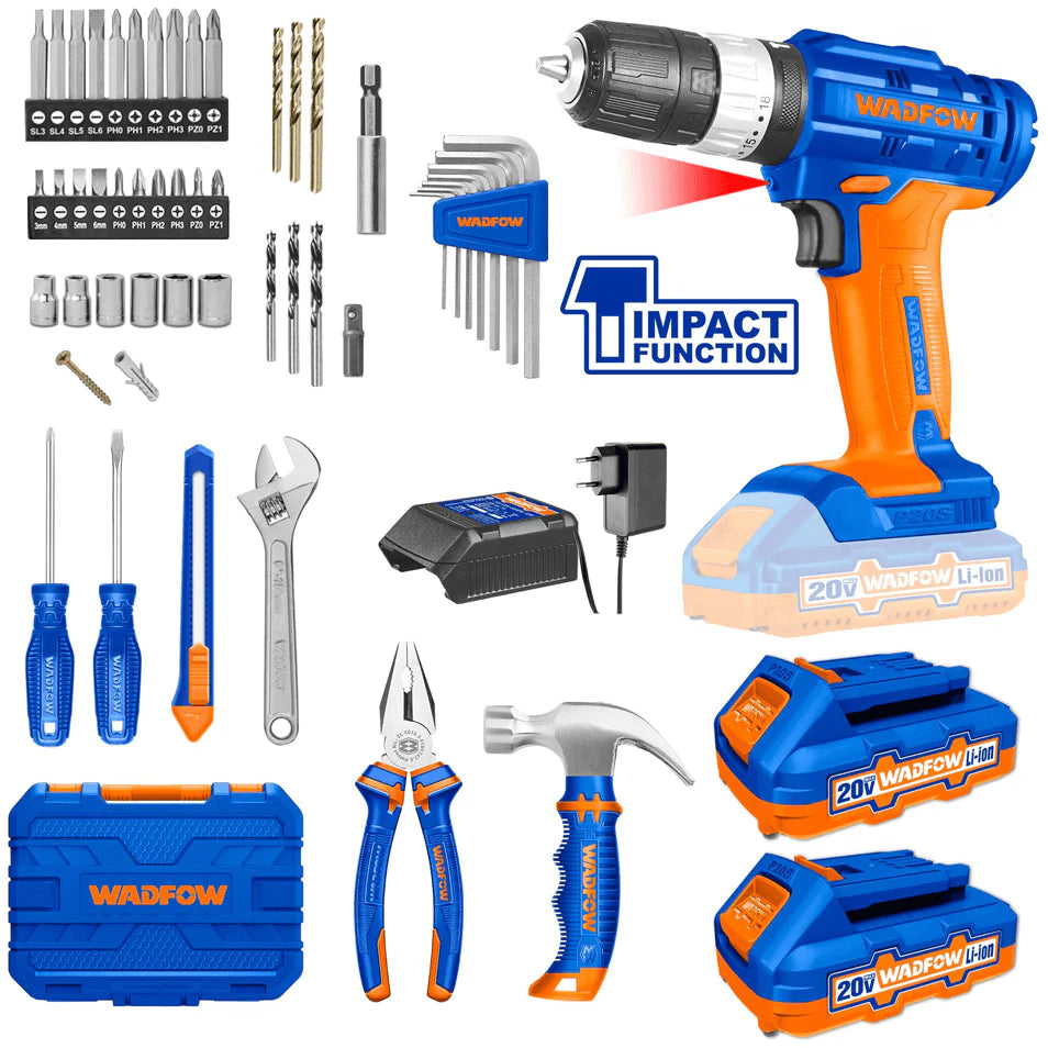 91pcs Tools Set including Lithium-ion Impact Hammer drill 20V