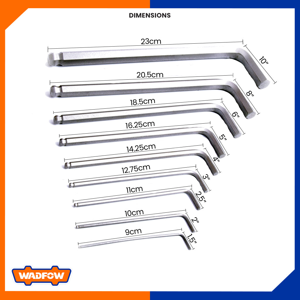 Extra-Long Arm Ball Point Allen Hex Key Set 9 Pieces WHK2292