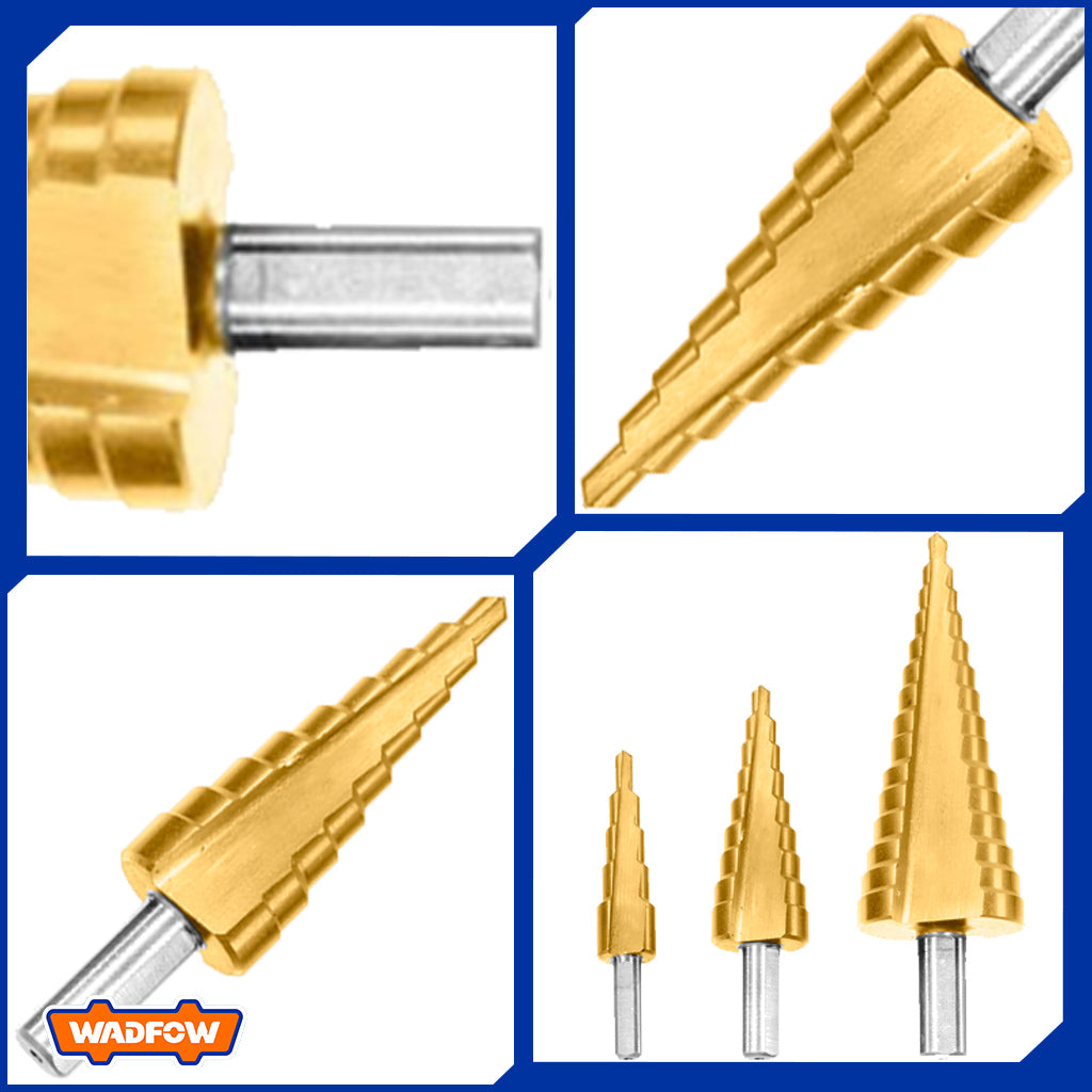 Step Drill Cone Bits High Speed Steel 4-12mm / 4-20mm / 4-32mm 3Pcs