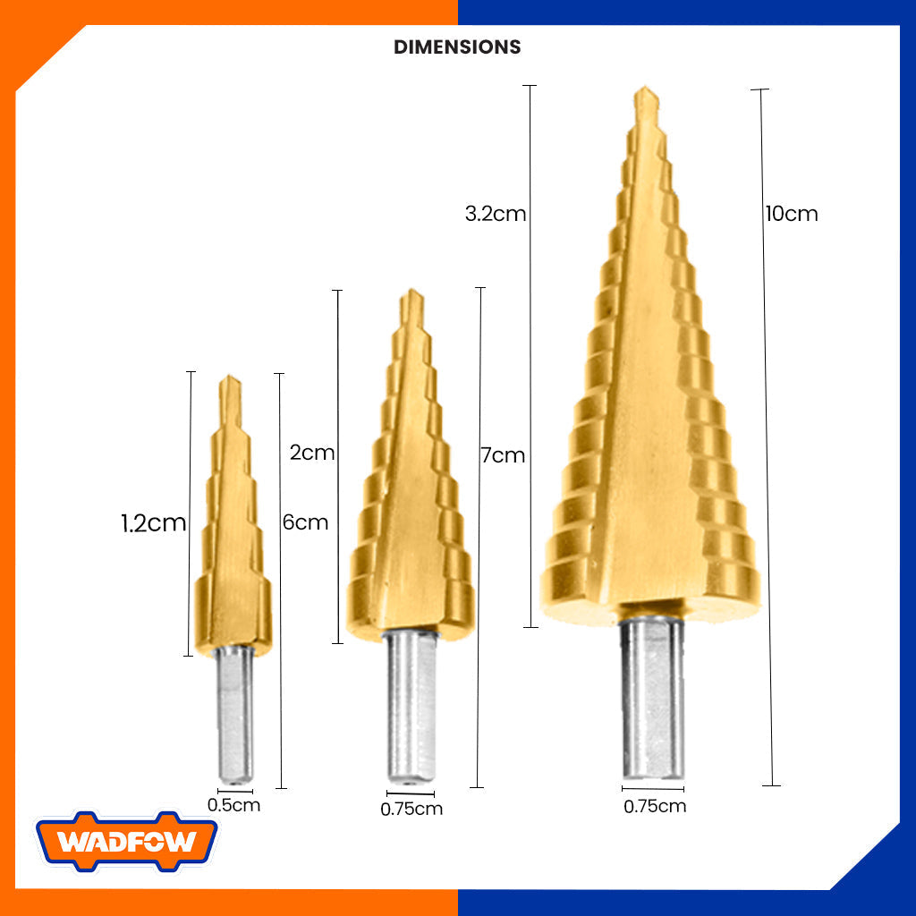 Step Drill Cone Bits High Speed Steel 4-12mm / 4-20mm / 4-32mm 3Pcs