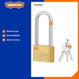 Long Shackle Brass Padlock 40mm-50mm with 3 Pcs Iron Keys