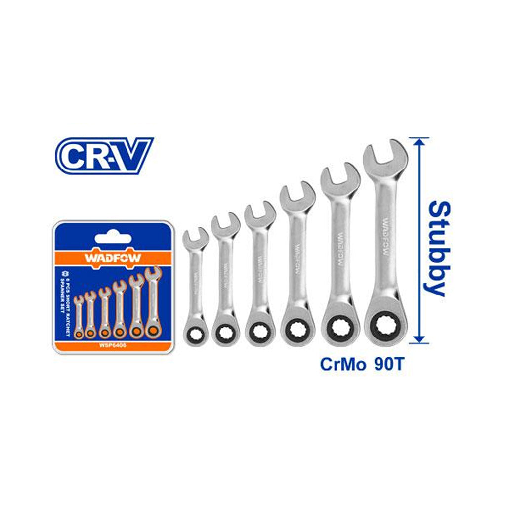 Set of 6PCS Short Ratchet Spanner Set Cr-Mo/Cr-V Ratchet Material WSP6406