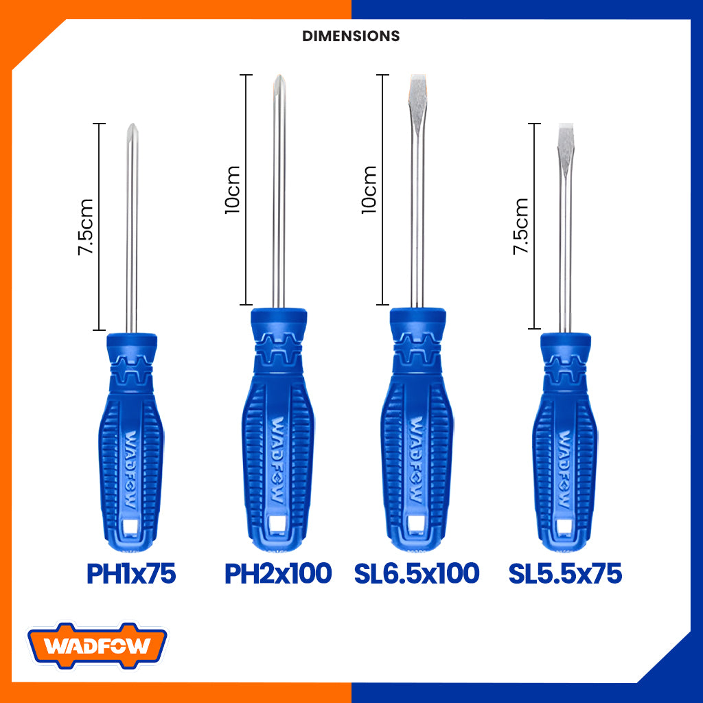 4 Pcs Screwdriver Set Ph1x75 Ph2x100 Sl5.5x75 Sl6.5x100 40 cr