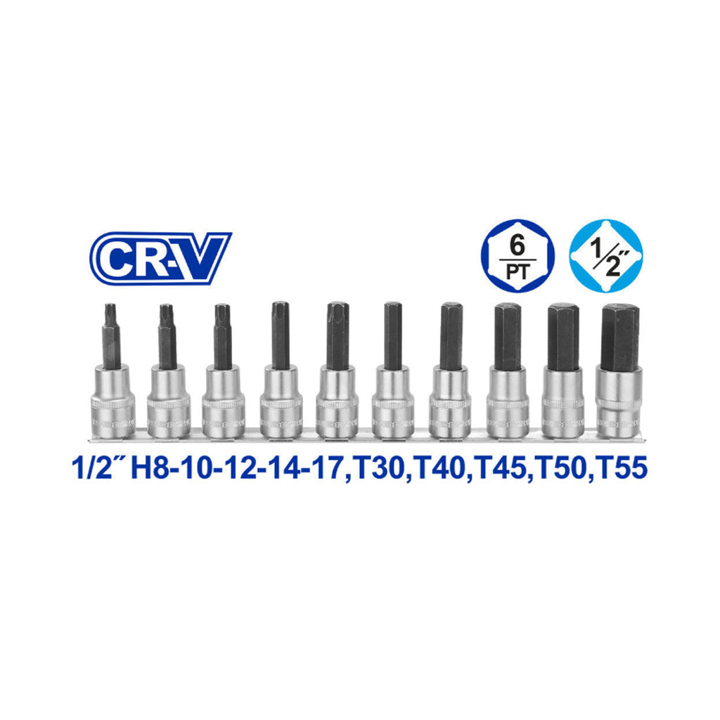 WST1412 Chromed Plated Cr-V Material 10 pcs 1/2 Inch Bit Socket Set