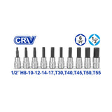 WST1412 Chromed Plated Cr-V Material 10 pcs 1/2 Inch Bit Socket Set