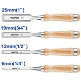 4Pcs Industrial Wooden Handle Wood Carving Hand Chisel Set 6mm/12mm/19mm/25mm WWC3214