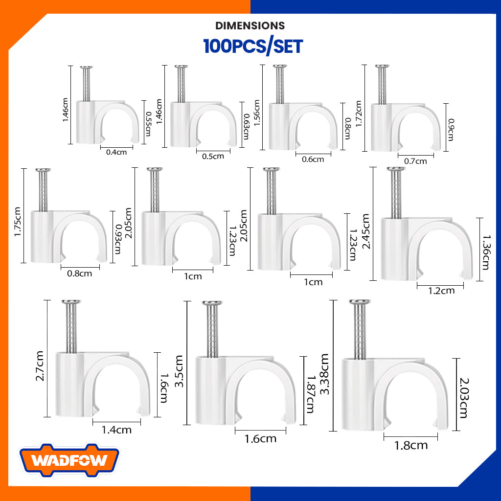 WFQ13 Round Plastic Construction and Zinc Plated Nails Cable Clips 100pcs/set