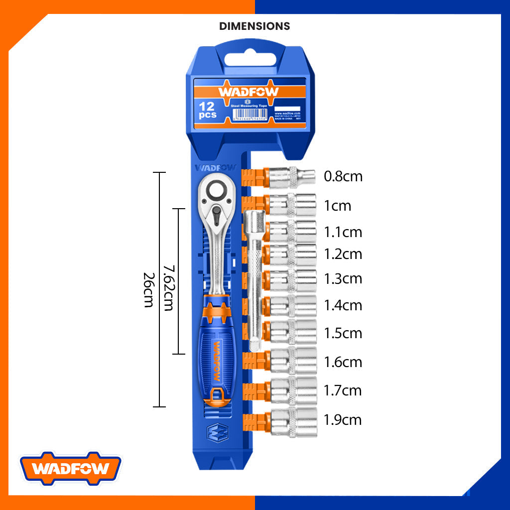 12pcs 3/8" Socket Set Cr-V Steel