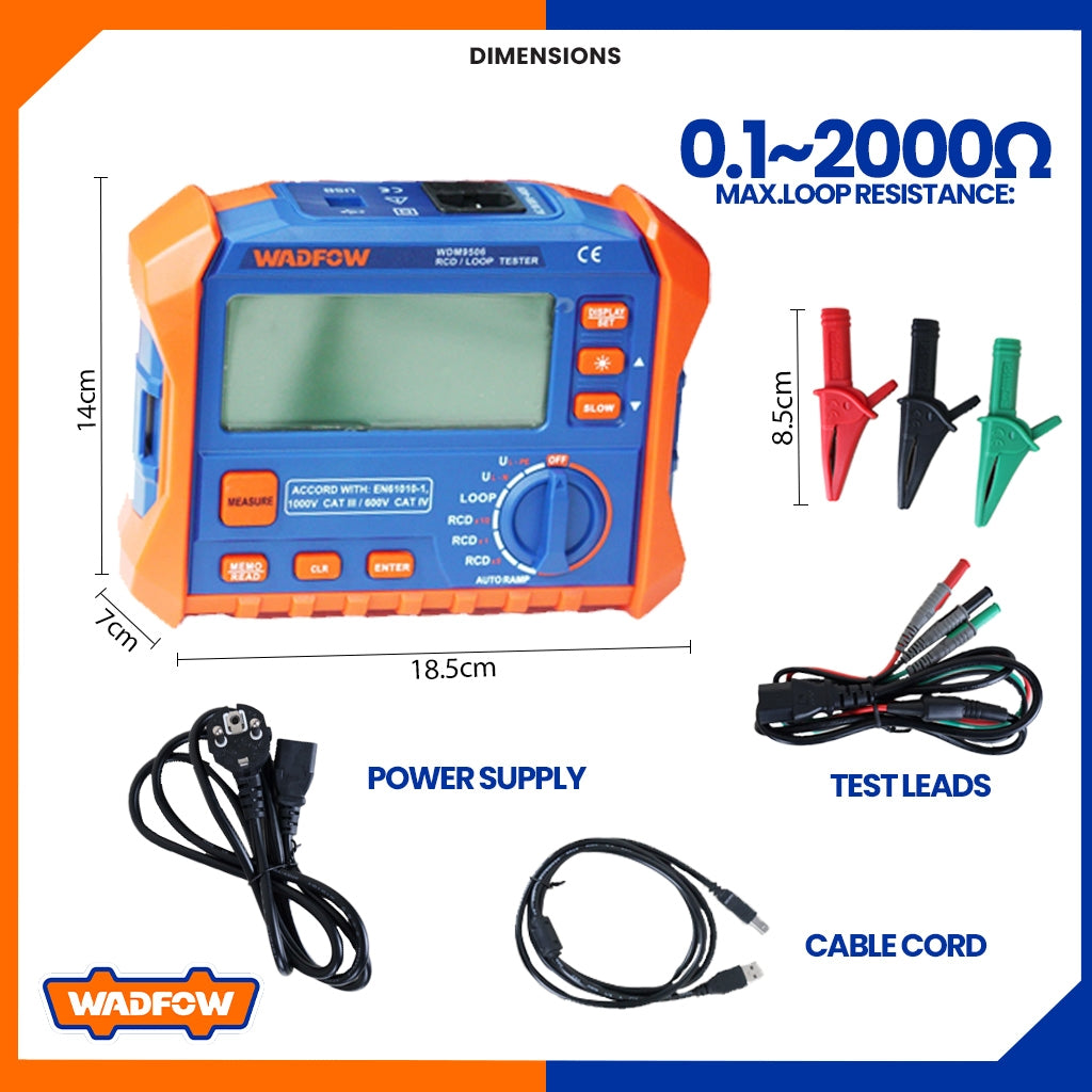 RCD/LOOP Leakage Current Insulation Tester (0.1~100?) / 0~440V WDM9506