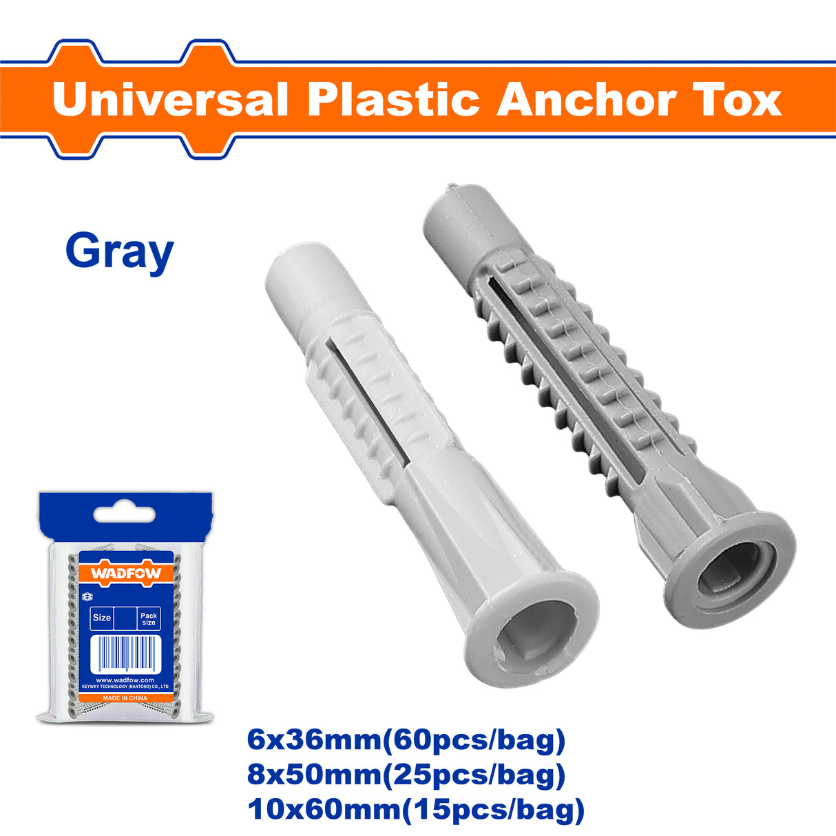 Universal Plastic Anchor Tox PE ?Material (Gray) WAD-HT