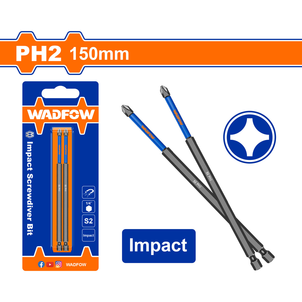 Impact Screwdriver Bit 2 Pieces 150mm WSV4K64