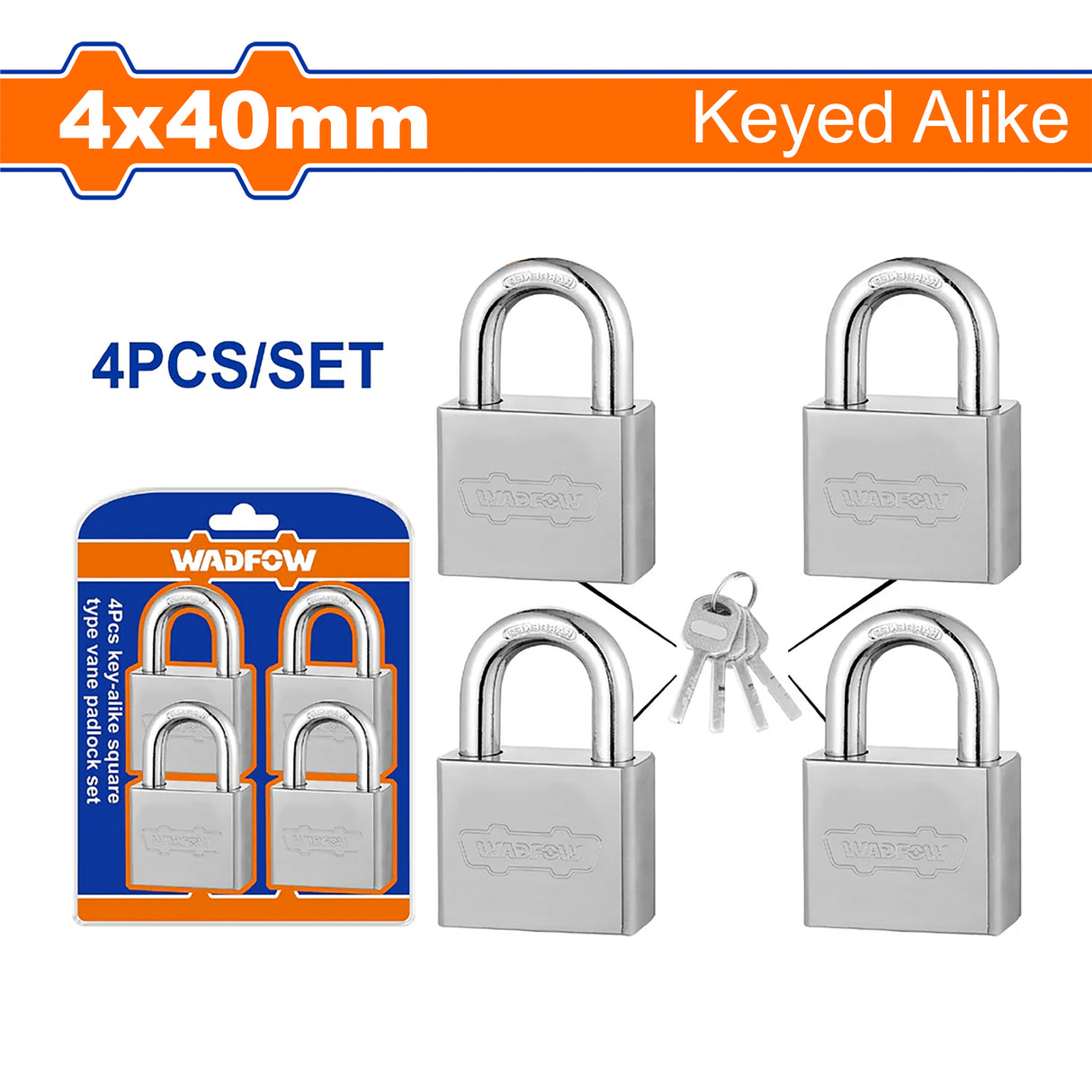 WPDS444 Keyed-Alike Square Fin Type Vane Padlock Set 40mm with 4pcs Keys