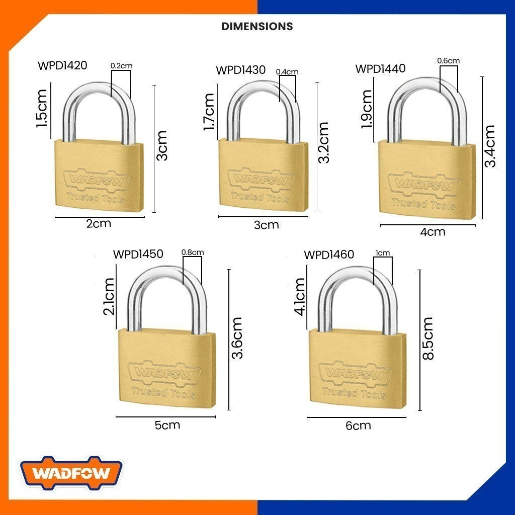 Brass Padlock Durable 20mm-50mm with 3 Pcs Iron Keys