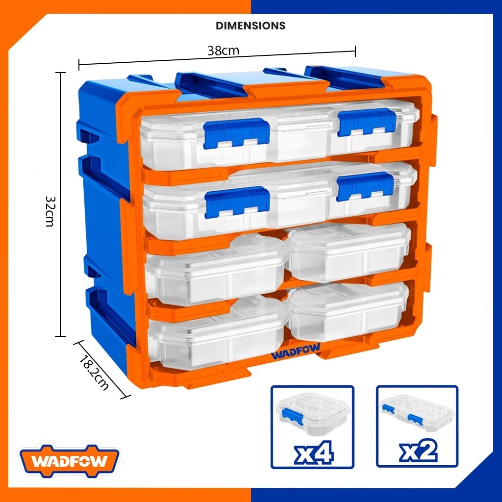 Modular Cabinet Storage set of 2 & 4 plastic boxes divided into 13 & 6 compartments WTB8346