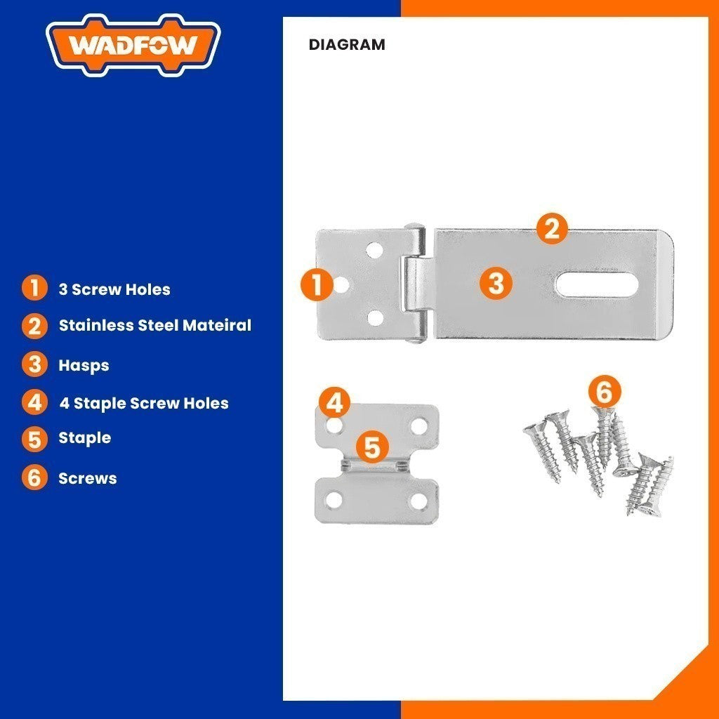 Stainless steel Padlock Hasps and Staple with (7)pieces of fasteners screw