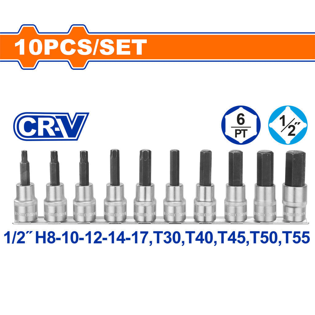 WST1412 Chromed Plated Cr-V Material 10 pcs 1/2 Inch Bit Socket Set