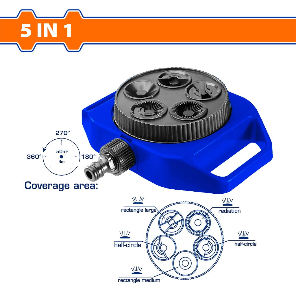 WHPS3061 5 in 1 Plastic Turret Sprinkler 3/4 inch ABS Water Garden Outdoor Sprinkler