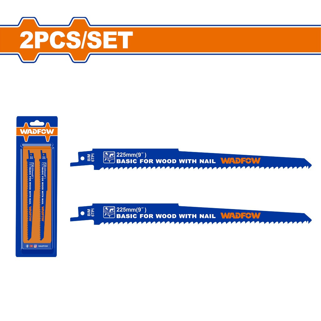 WJT1111DF Set of 2pcs 225mm (9inch) Reciprocating Saw Blades for Wood with Nail