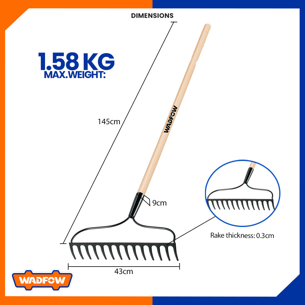 Garden Rake 14 Teeth Wooden Handle WXW3314