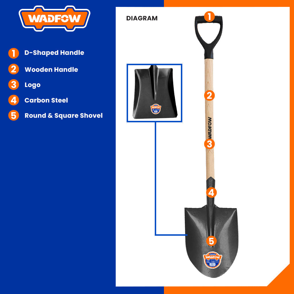 WSE13 Shovel with wooden handle Round & Square (1000mm)