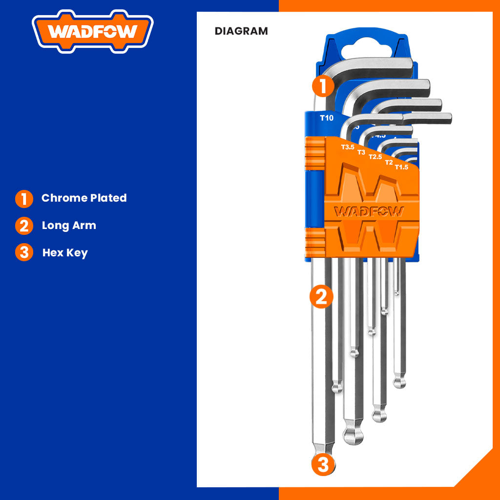 Long Arm Allen Hex Ball Point Hex Key Set with WHK2291