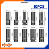 Drive Deep Impact Socket Set 10Pcs Cr-V 1/2 Inches WMS2D02