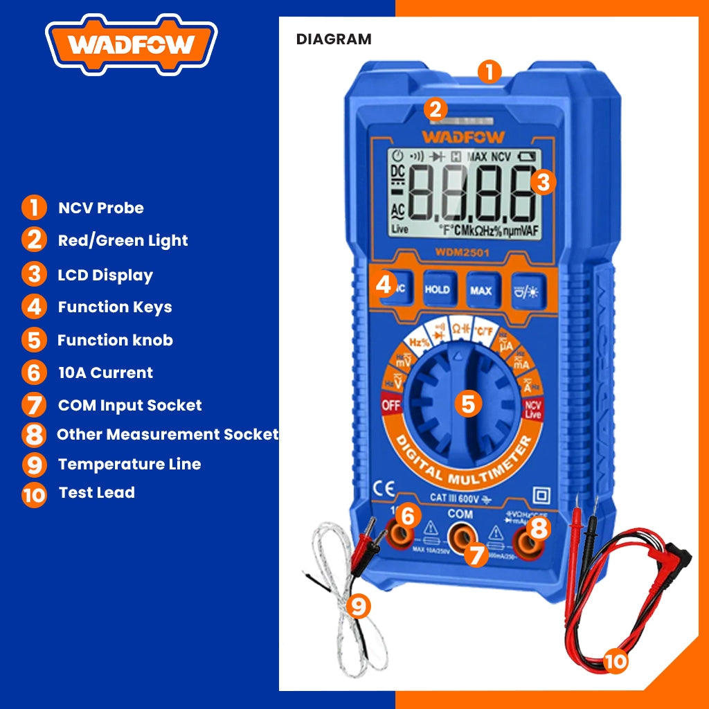 LCD Digital Multimeter True RMS 4000-6000 Count WDM2501