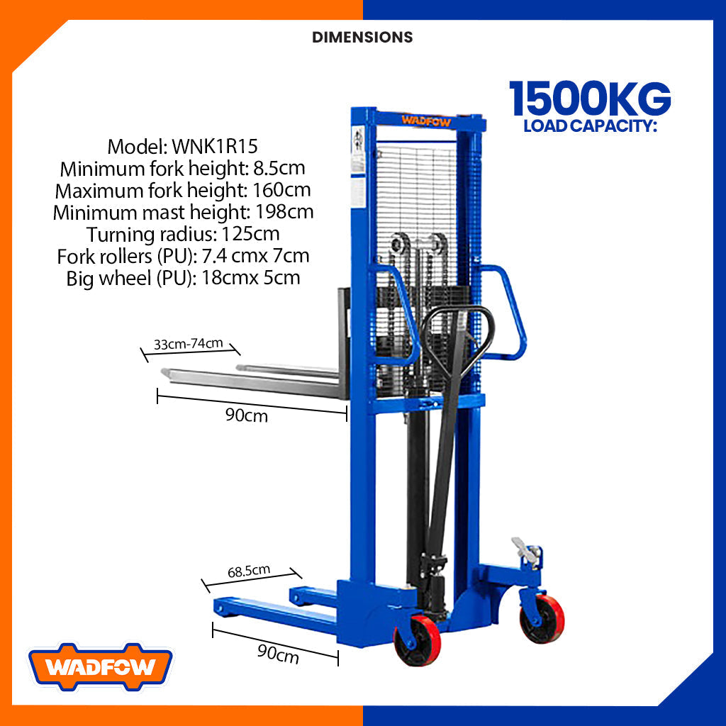 Manual Stacker Pallet Lift 1500 kg Hydraulic WNK1R15